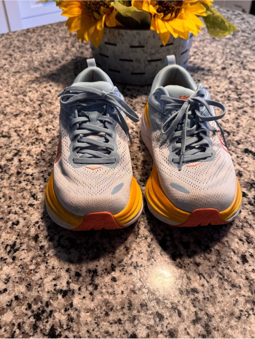 Hoka Bondi 8 Women’s Light Blue Shoe with Yellow Midsole